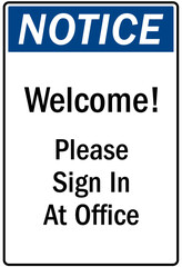 Visitor security sign please sign in at office