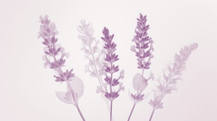 Aesthetic botanical x-ray of lavender. Harmonious forms. Minimalism concept. Light color palette. Generative AI