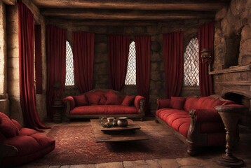 Ancient medieval home interior living room