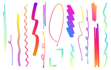 手書きペンのライン装飾　縦　ブラシ　蛍光ペン　アンダーライン　カラフルグラデーション