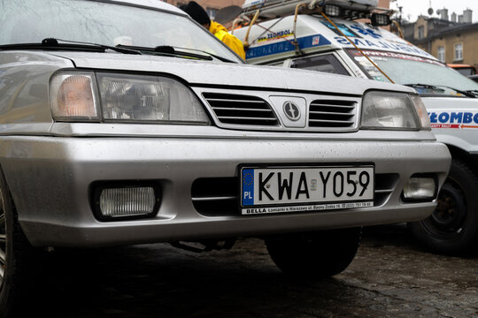 FSO Polonez vintage Polish car, produced by Fabryka Samochod&oacute;w Osobowych, former Passenger Car Factory automobile manufacturer. Classic retro vehicle on January 28, 2024 in Krakow, Poland.
