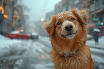 golden astrakhan dog, looking at the camera - obrazy, fototapety, plakaty