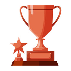 Winners cup, bronze award for third place. Champions trophy, bronze goblet. 3st prize reward icon. Shiny champions cup for championships. Symbol of victory in a sporting event, competition.