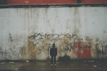 kid standing before a ghetto wall - obrazy, fototapety, plakaty