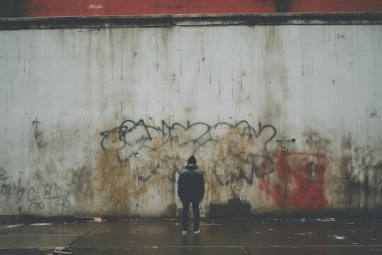 kid standing before a ghetto wall