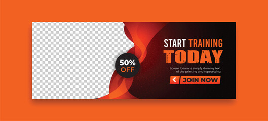 fitness training facebook cover editable template web banner ads design vector with creative eye catching highlight shapes