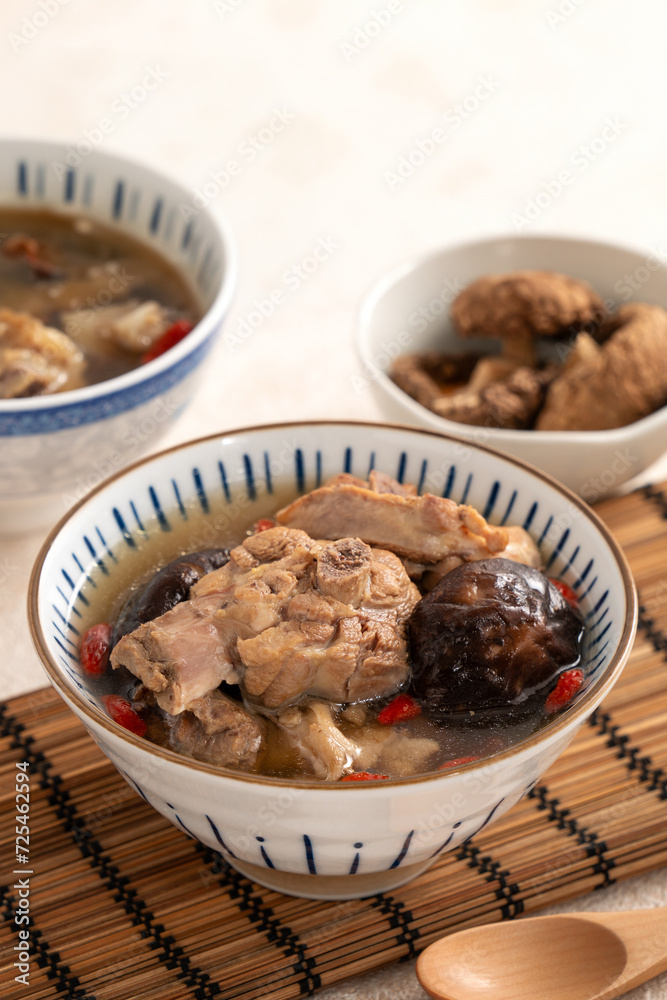 Wall mural delicious shiitake mushroom chicken soup, traditional taiwanese soup.