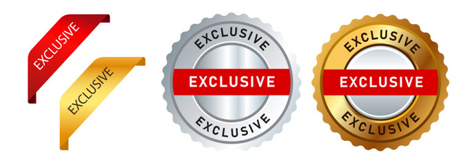 exclusive red gold and silver circle badge label sticker sign offer promotion commerce