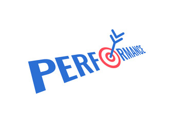 performance concept on white background. arrow, target and word performance