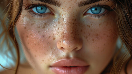 Fototapeta premium Woman face with skin freckle.