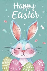 Poster with Easter Bunny and Eggs in Pastel Colors