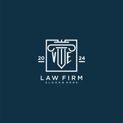 VE initial monogram logo for lawfirm with pillar design in creative square