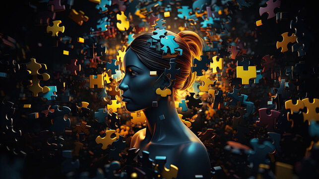 Social Media Diversity Illustrated with Yellow Puzzle on Black Background. Representation of Various User Profiles - Ages, Interests and Cultures.