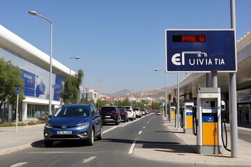 puesto de cargas para coches electricos en una ciudad de españa

