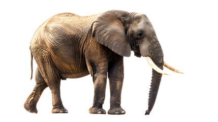 Majestic Elephant With Tusks Standing in Front of White Background