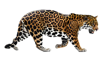 Magnificent Leopard Walking Across White Background