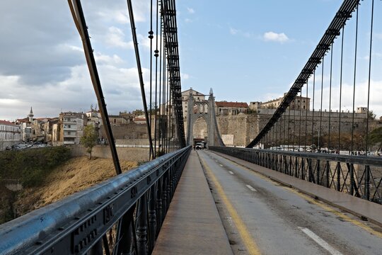 View of Sidi m ´Cid bridge over Rhumel river gorge in Constantine city. Algeria. Africa.