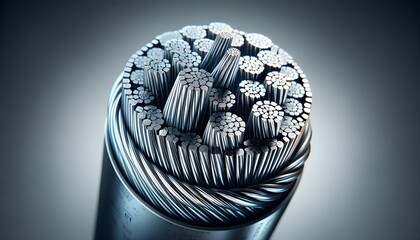 Detailed Close-Up of Aluminum Electrical Power Cable: Technical View of Design and Structure Highlighting Conductors and Insulation