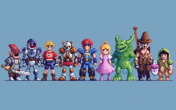 Retro Pixel Art Characters. A collection of pixel art characters from old video games 