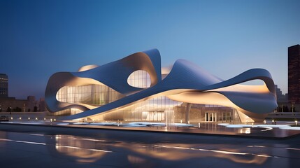 Modern architecture of Heydar Aliyev Center in Abu Dhabi, UAE