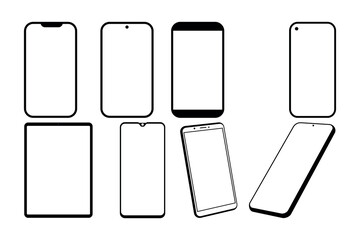 phone black and white blank icon set	