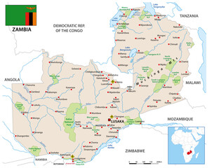 Obraz premium Detailed vector map of the Republic of Zambia