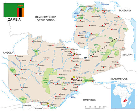 Detailed vector map of the Republic of Zambia