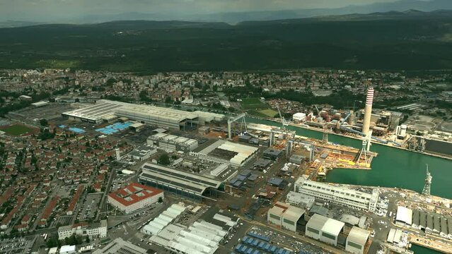 Aerial shot of the big shipyard in Monfalcone, Italy