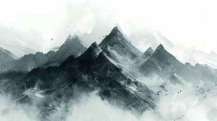 Ink wash painting of mountains
