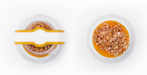 Chia pudding with mango and granola top view