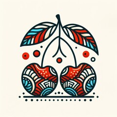 Cherry Fusion: Colorful Graphic Design with Ethnic Elements on a White Canvas