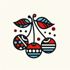 Cherry Fusion: Colorful Graphic Design with Ethnic Elements on a White Canvas