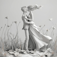 Romantic couple  white 3d art
