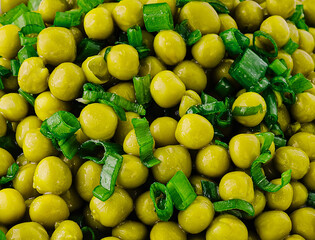 salad peas with onion close up