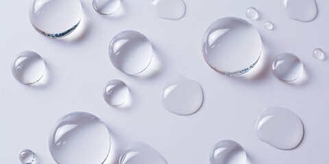 Hydrating serum or gel droplets on a white backdrop. Beauty product for skin nourishment.