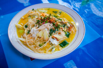 Bakmi Jogja or Bakmi Jawa, a traditional food of Jogja and Javanese people, Indonesia, made from noodles boiled with spices with eggs and sliced ​​chicken.