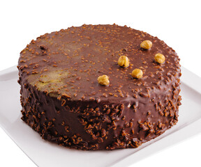 chocolate cake Hazelnut on white plate