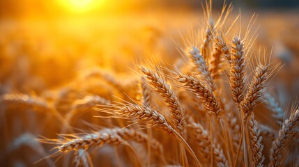 Fototapeta premium Glowing golden wheat stalks in the summer fields.
