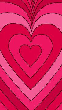 Looped cartoon abstract background of concentric pink hearts in vertical composition format