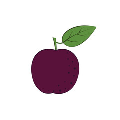 Plum. Ripe plum. Purple sweet plum in cartoon style. A garden berry. A children s illustration of a plum tree. Vector illustration highlighted on a white background