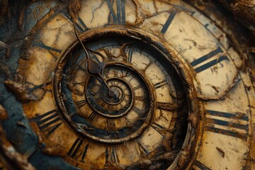 Time Spiral: A Surreal Clock Concept in Retro Grunge Style