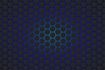 3d dark hexagon technology background with blue neon light. Futuristic texture background vector illustration.