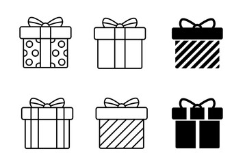 Gift box icon in line style isolated on white. Gift box icon set. Vector illustration