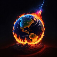 burning earth with fire generate by Ai