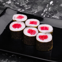 sushi maki rolls with tuna inside