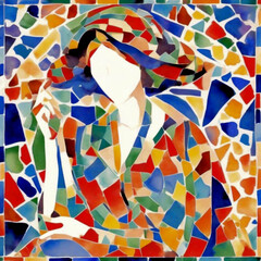 Woman Mosaic, Wall Art Home Design, Stylish Mosaic Art Wall Print