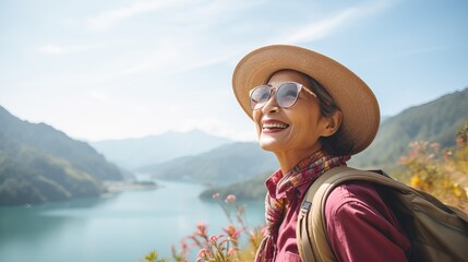 Middle-Aged Japanese Woman in Nature: Hiking Portrait
