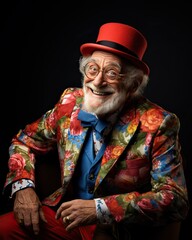 Obraz premium Funny Elderly Man in Bright Jacket and Bowler Hat: Quirky Pose