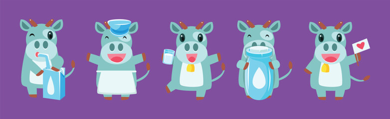 Funny Milk Cow Character with Cute Snout Vector Set