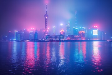 Fototapeta premium shanghai skyline and modern city skyscrapers at night